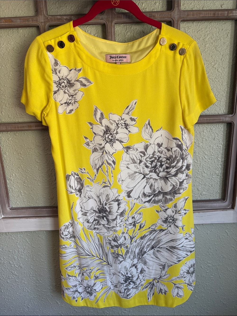 Juicy Couture - Bright Yellow Floral Tunic Dress with Lining